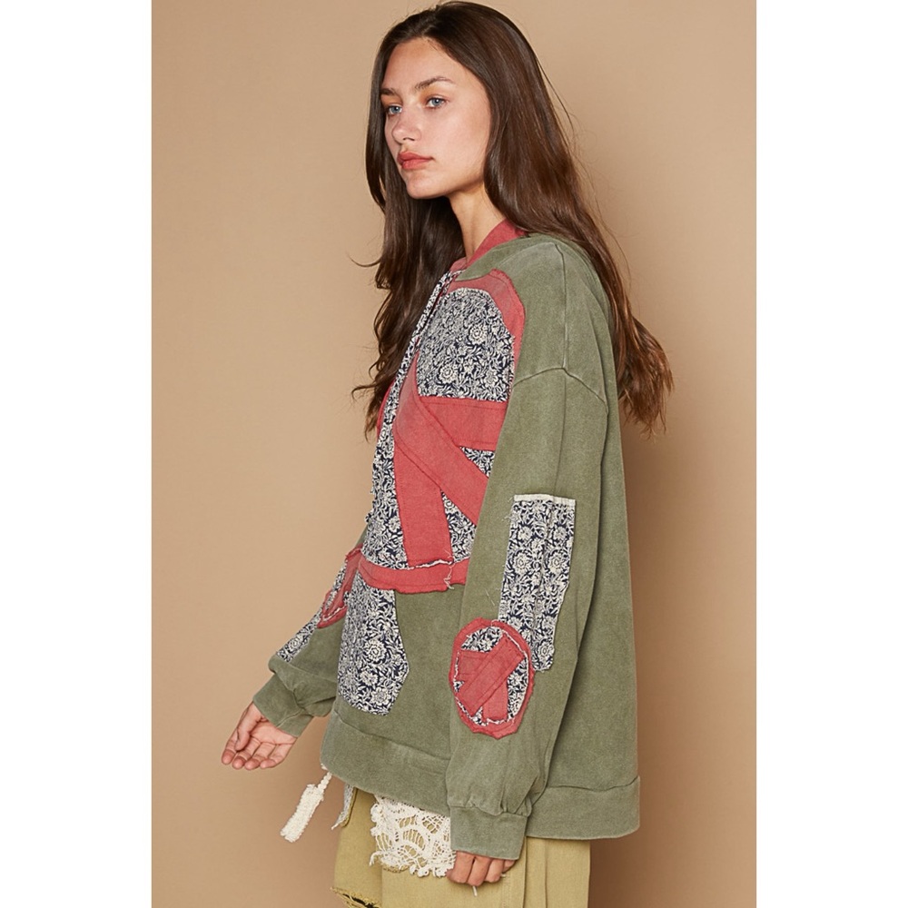 POL Olive Floral Peace Patch French Terry Sweatshirt - Picture 5 of 12
